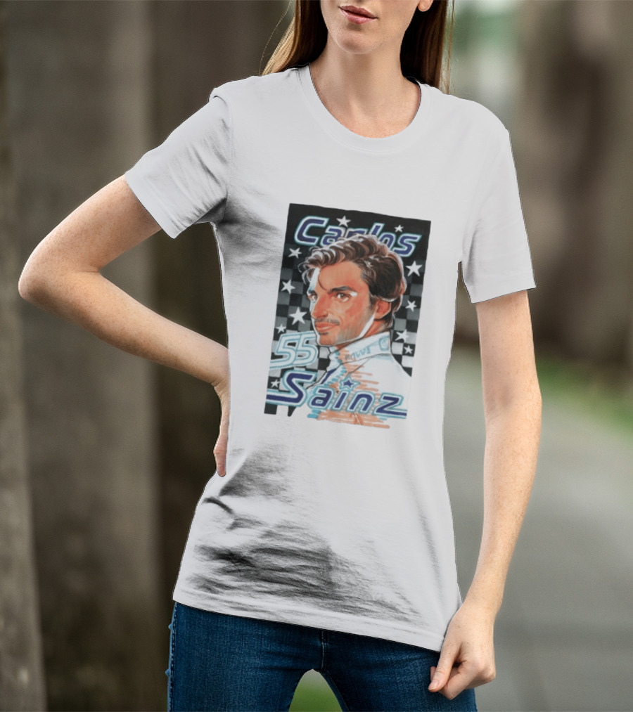 Carlos Sainz No 55 Formula 1 Racing Star Checkerboard T-Shirt