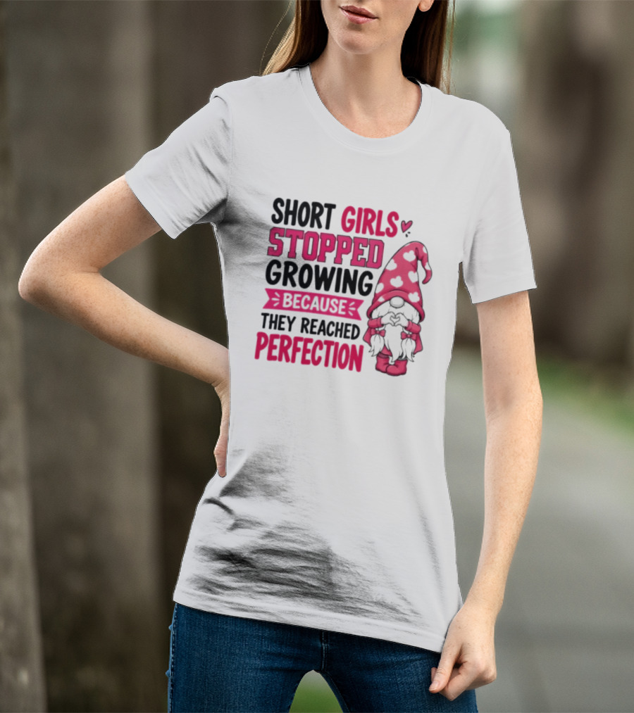 Short Girls Stopped Growing Because They Reached Perfection Gnome Heart Hat T-Shirt