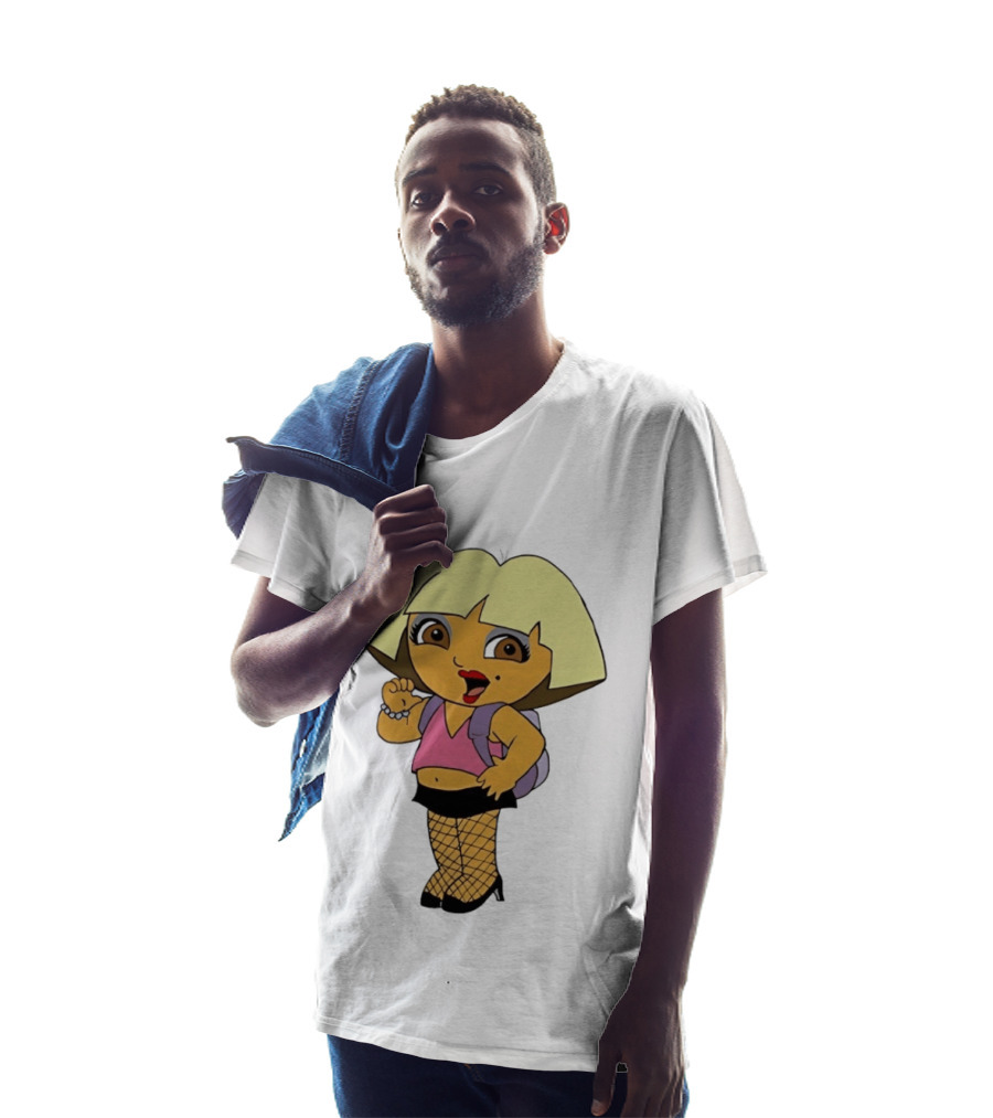 Explorer Parody Cartoon Mashup Pop Culture Icon With Backpack And Fishnets T-Shirt