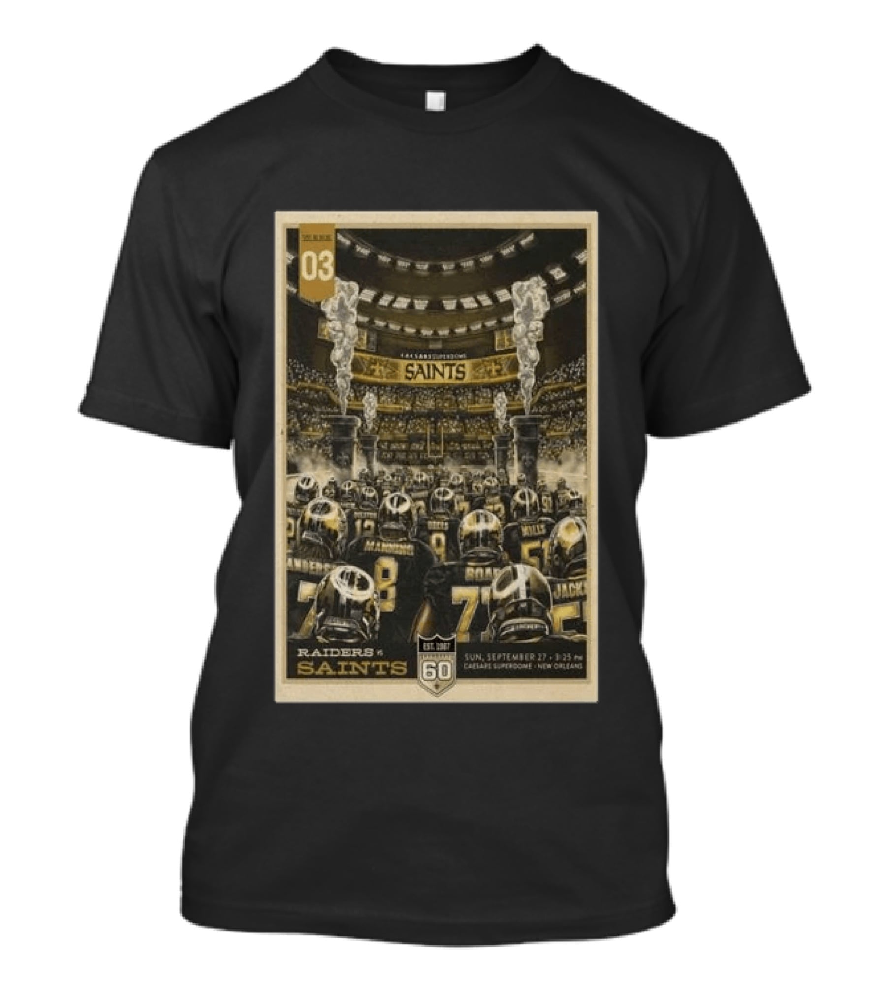 New Orleans Saints Vs Las Vegas Raiders September 27 2026 Caesars Superdome New Orleans Football Event T-Shirt
