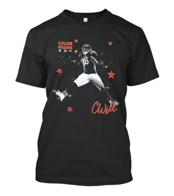 Caleb Williams Cwill 18 Chicago Football Player Throwing Ball Stars T-Shirt