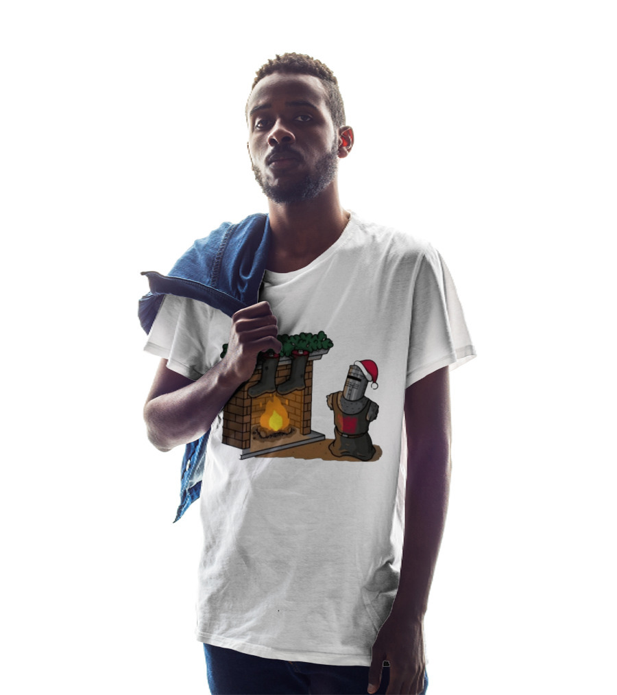 Monty Python Black Knight Christmas Holiday Fireplace Scene T-Shirt