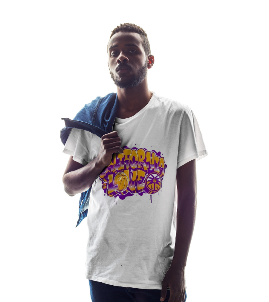 California Love Los Angeles Basketball LA Graffiti Style With Palm Trees And Purple Basketball T-Shirt