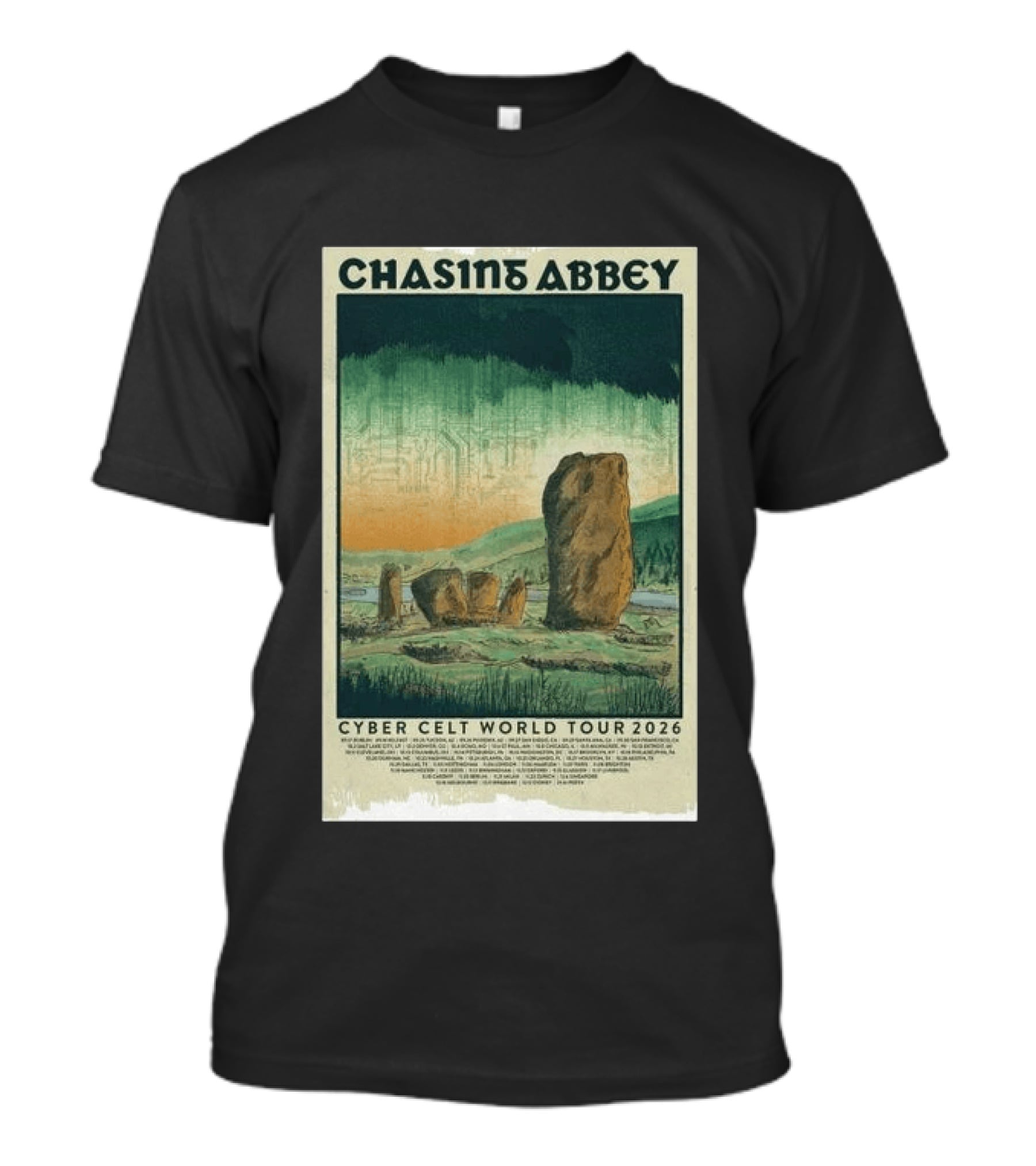 Chasin Abbey Cyber Celt World Tour 2026 Stone Circle Landscape T-Shirt