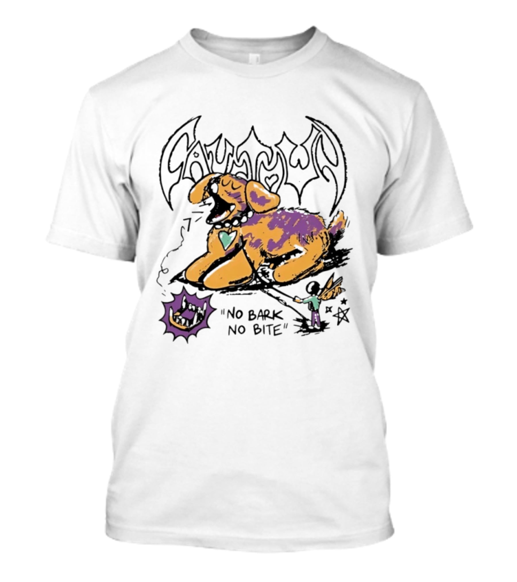 Cautown No Bark No Bite Dog Streetwear Alternative Heart Collar And Star T-Shirt