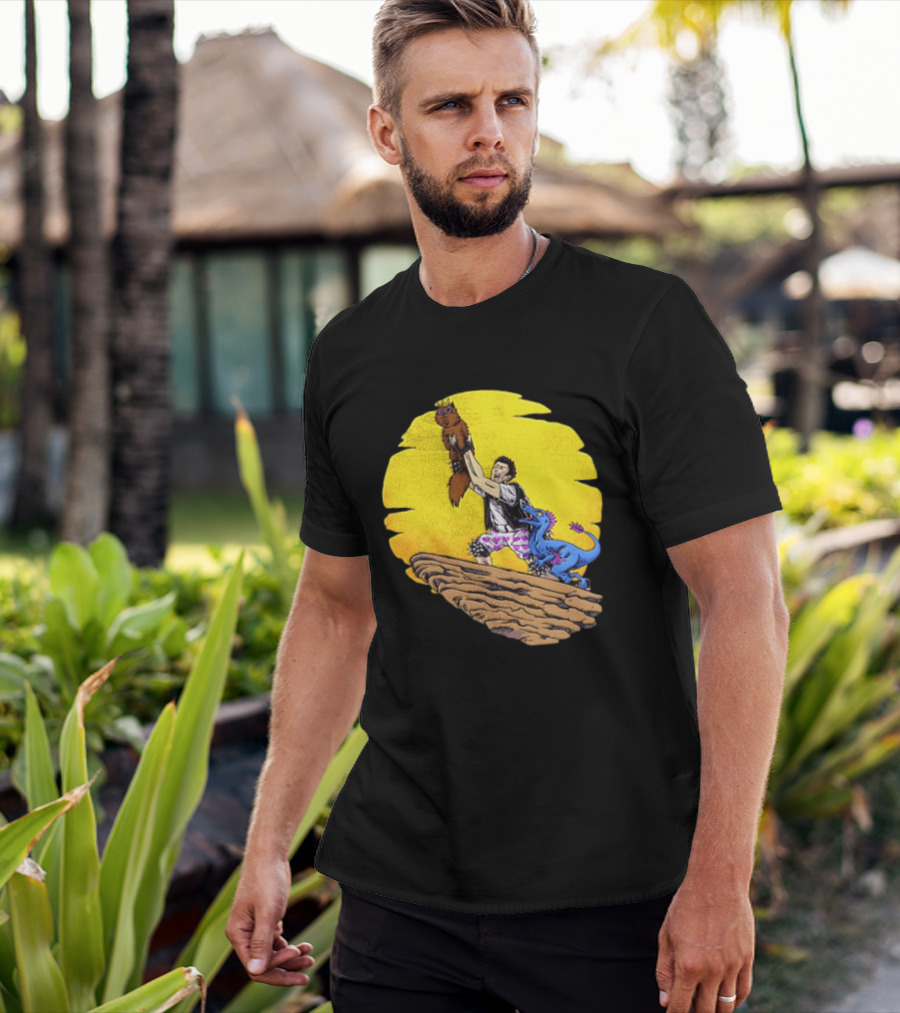 Randy Marsh Holding Cat With Blue Dinosaur Scene T-Shirt