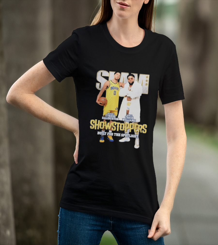 Slam Pacers Tyrese Haliburton WWE Trick Williams Showstoppers Built For The Spotlight T-Shirt