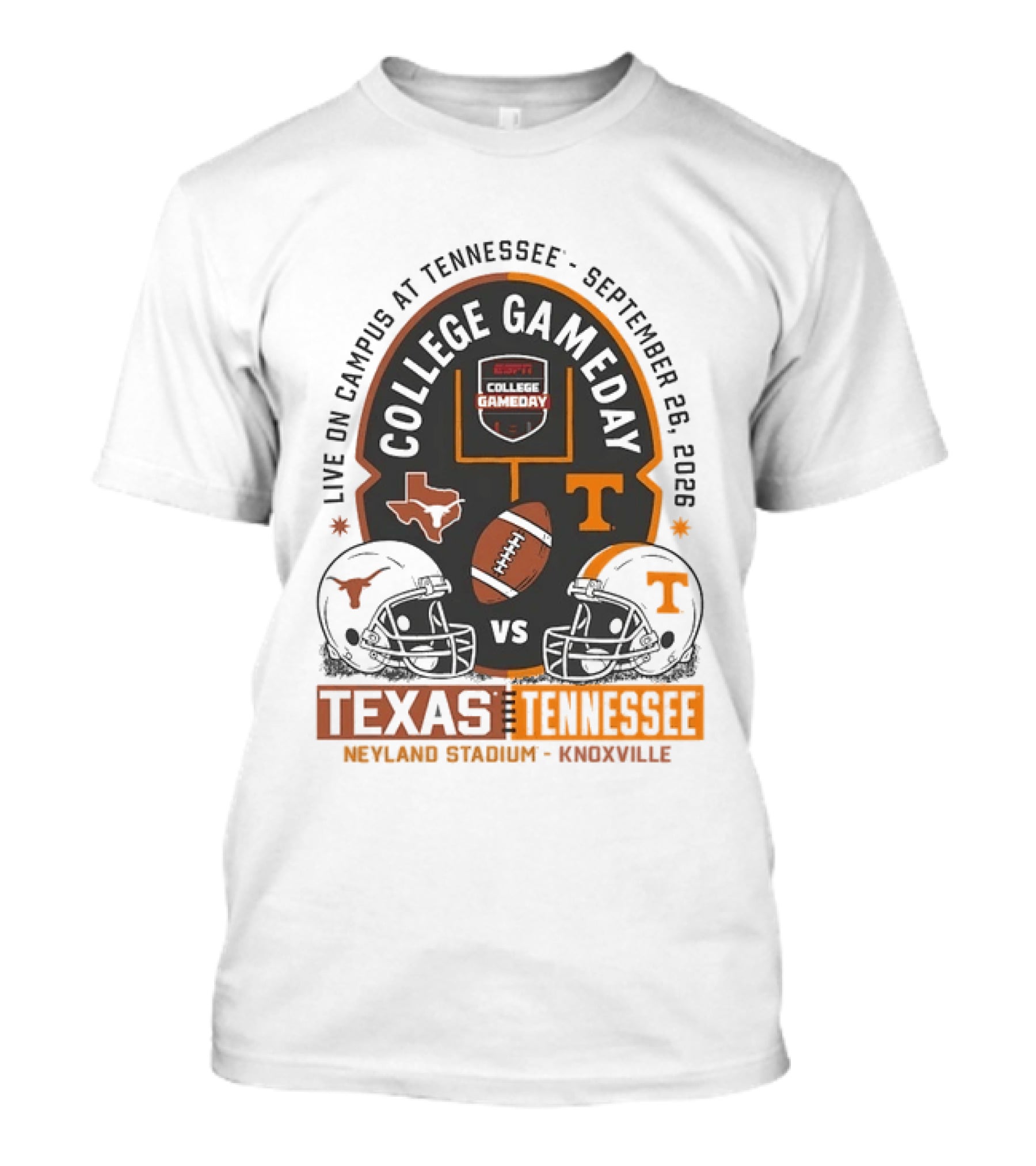 Live On Campus ESPN College GameDay Texas Vs Tennessee Neyland Stadium September 26 2026 T-Shirt