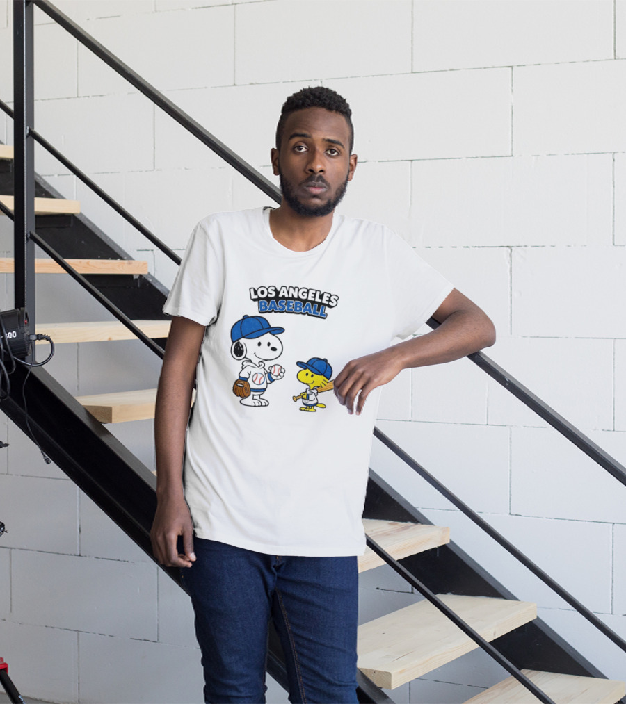 Snoopy Woodstock Los Angeles Baseball Peanuts Cartoon MLB T-Shirt