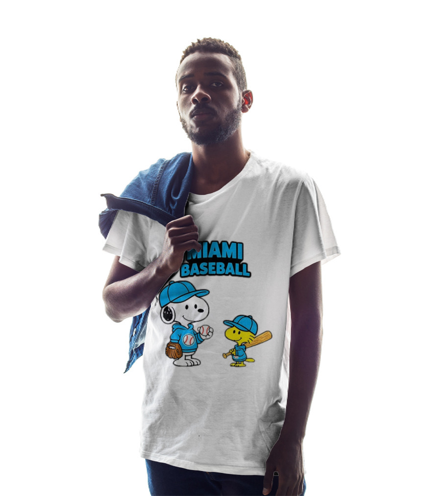 Snoopy Woodstock Miami Baseball Peanuts Cartoon MLB T-Shirt