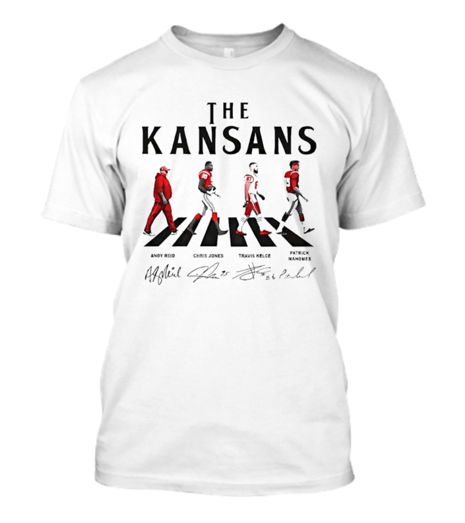 The Kansans Andy Reid Chris Jones Travis Kelce Patrick Mahomes Signatures Abbey Road T-Shirt