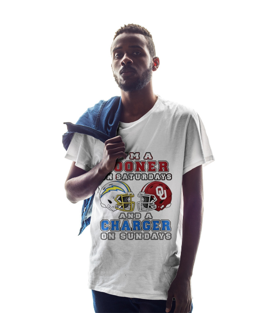 I'm A Sooner On Saturdays And A Charger On Sundays Football Helmets T-Shirt