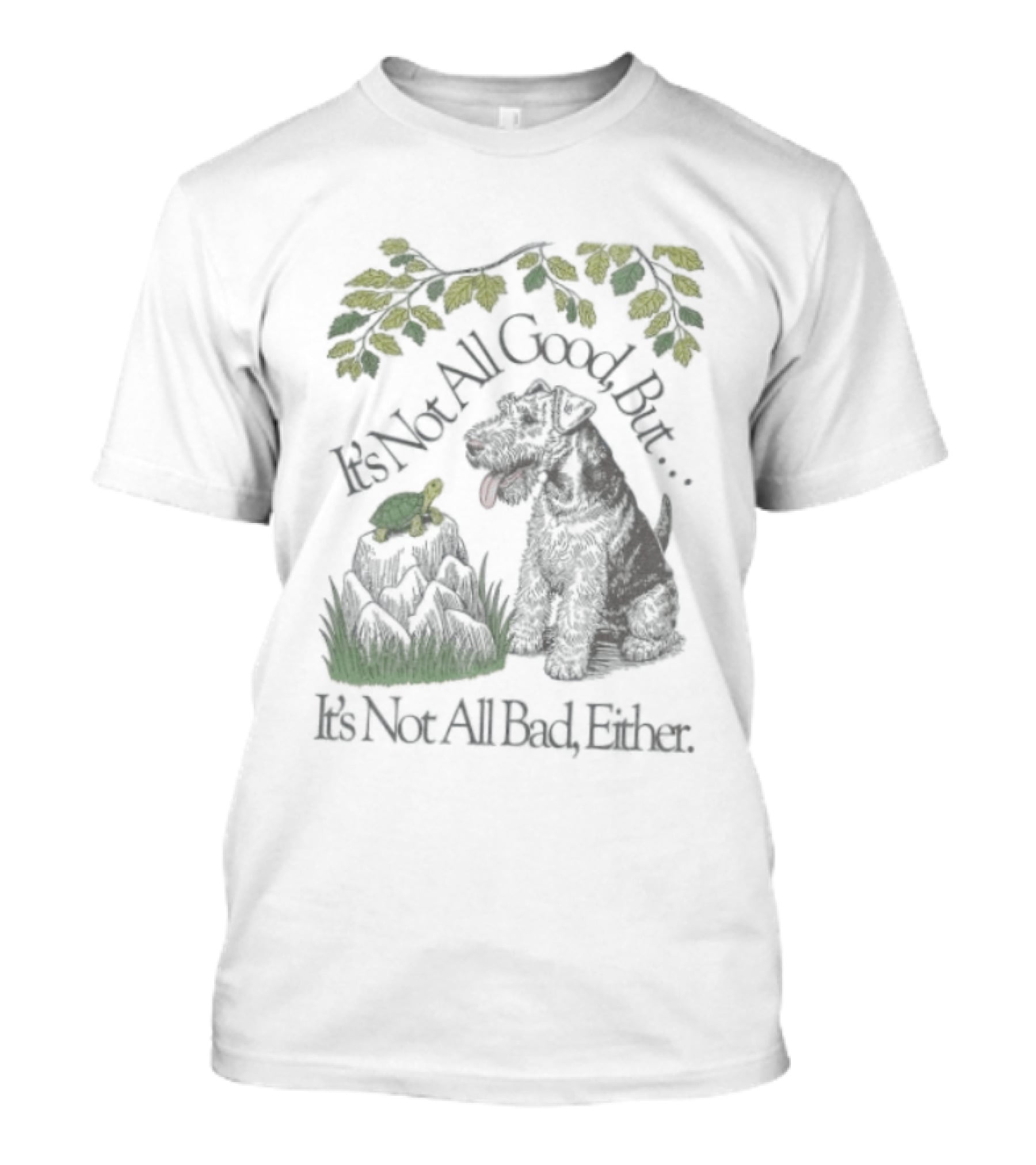 It's Not All Good But It's Not All Bad Either Dog And Turtle Under Yellow Leaves T-Shirt