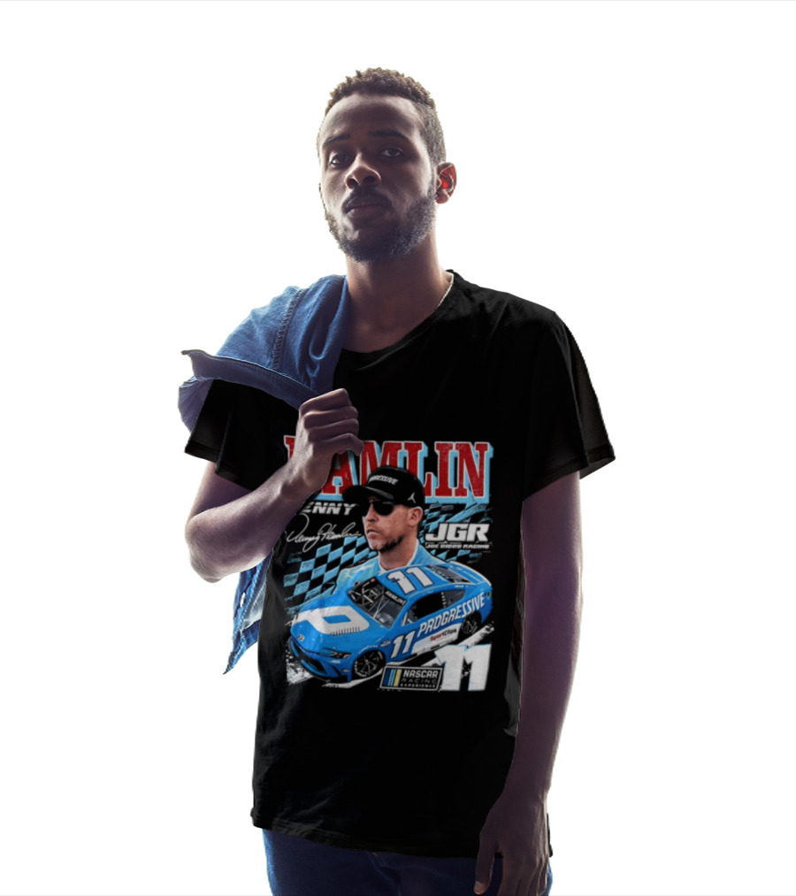 Denny Hamlin Joe Gibbs Racing NASCAR Progressive 11 Racer With Signature And Sunglasses T-Shirt