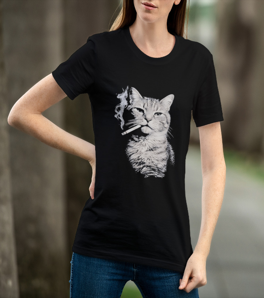 Tabby Cat Smoking Cigarette Animal T-Shirt