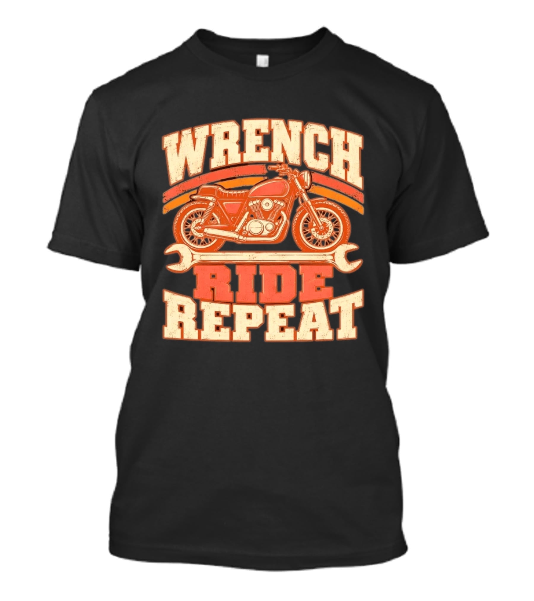 Wrench Ride Repeat Motorcycle Mechanic Distressed T-Shirt
