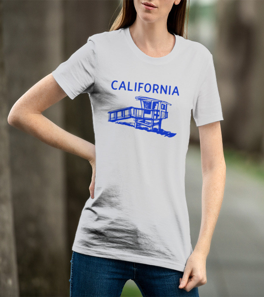 California Beach Sketch Lifeguard Tower T-Shirt