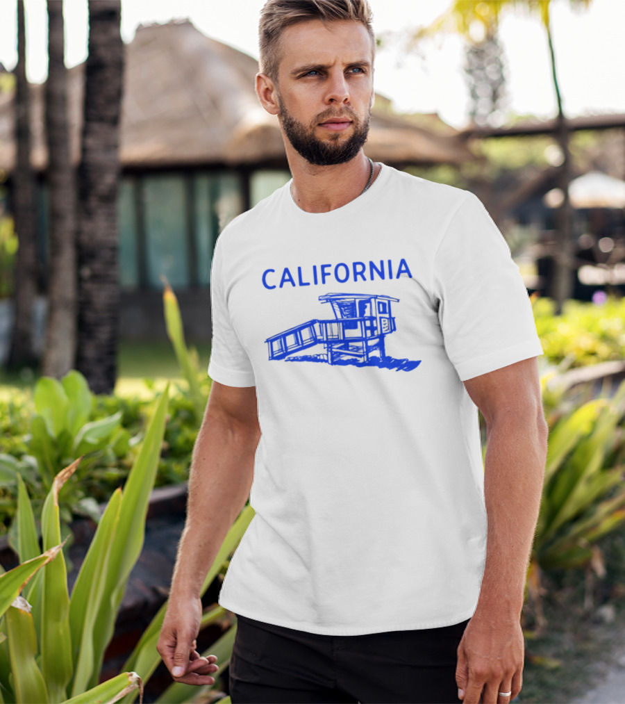 California Beach Sketch Lifeguard Tower T-Shirt