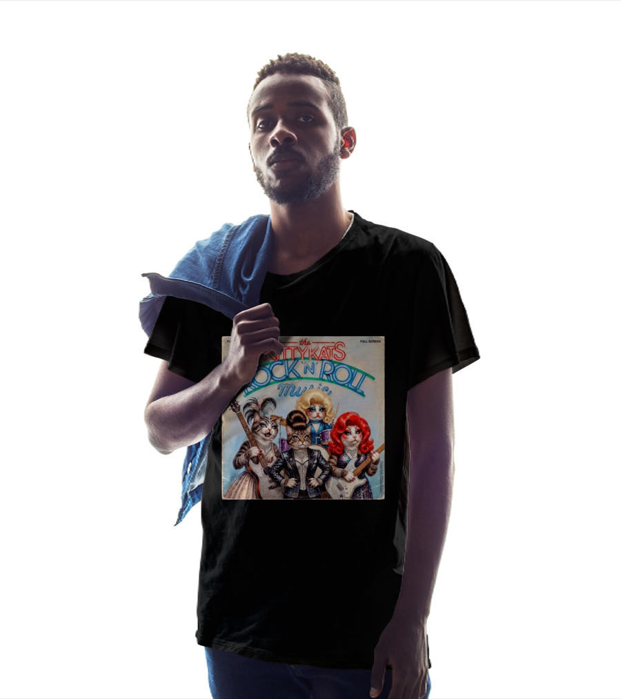 The Kitty Kats Rock 'N' Roll Music Full Screen Vintage Cats With Guitars T-Shirt