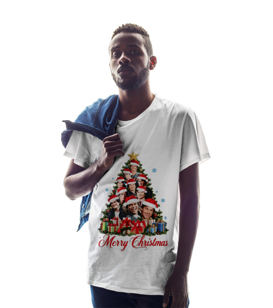 Merry Christmas All I Want For Christmas Is Damon Salvatore Santa Hat Christmas Tree T-Shirt