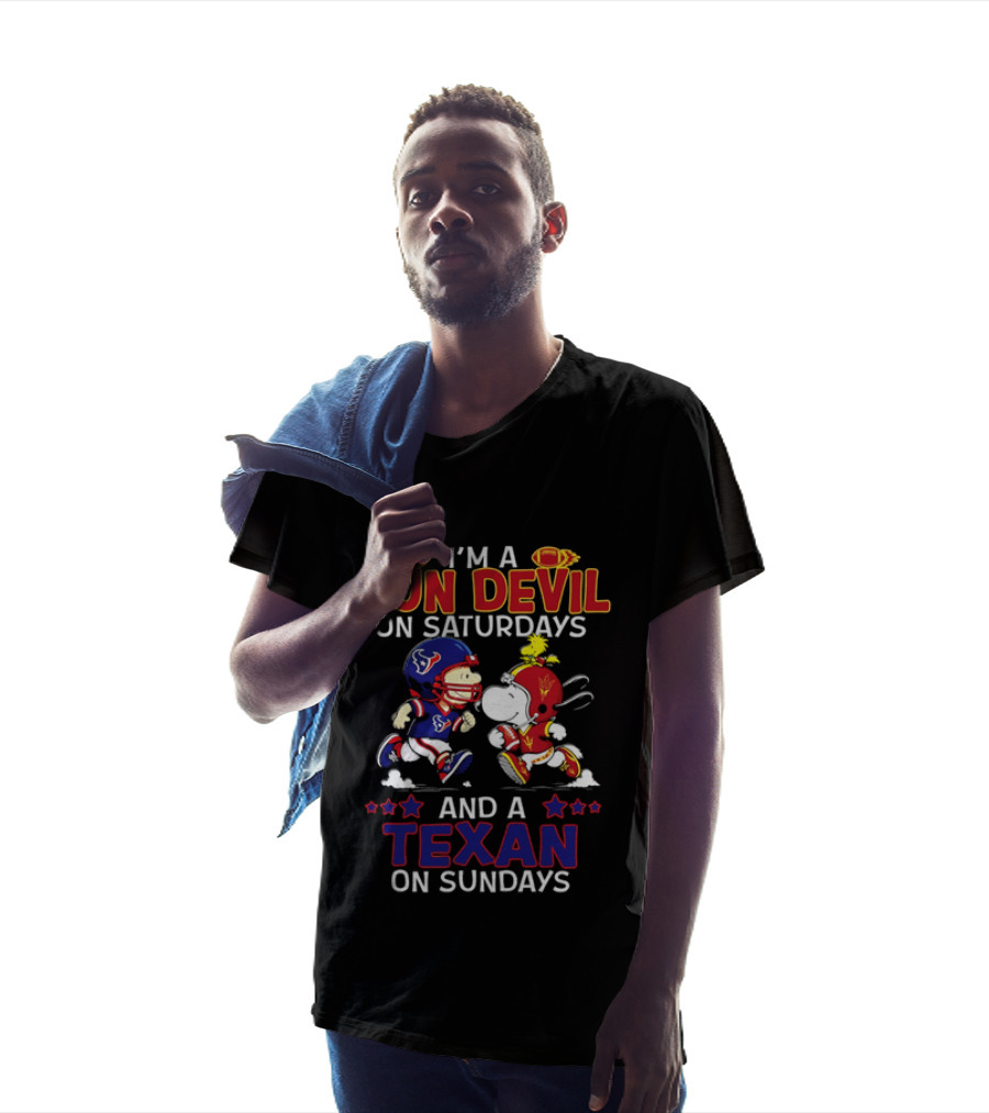 I'm A Sun Devil On Saturdays And A Texan On Sundays Snoopy Charlie Brown Football T-Shirt