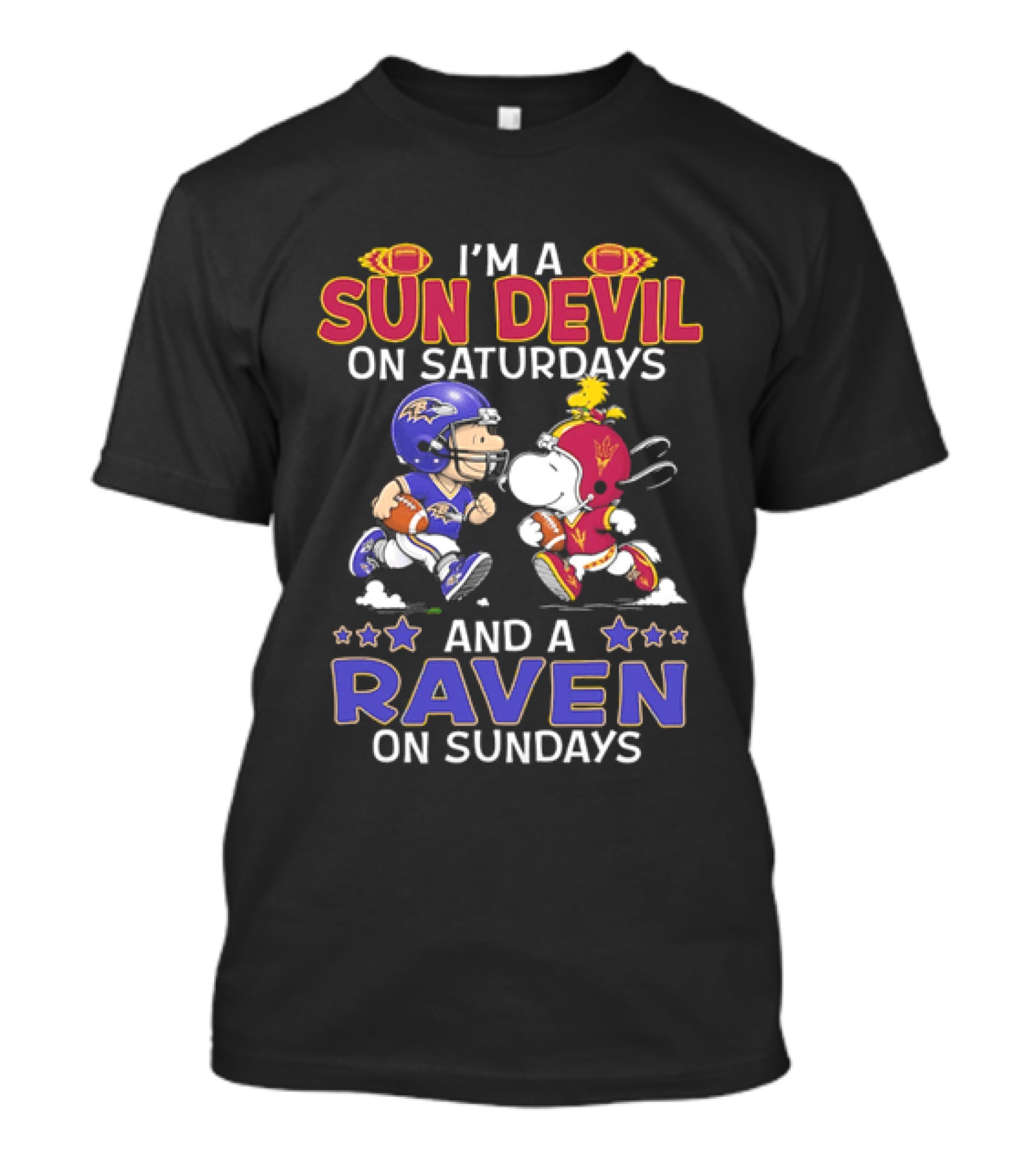 I'm A Sun Devil On Saturdays And A Raven On Sundays Snoopy And Charlie Brown Football T-Shirt