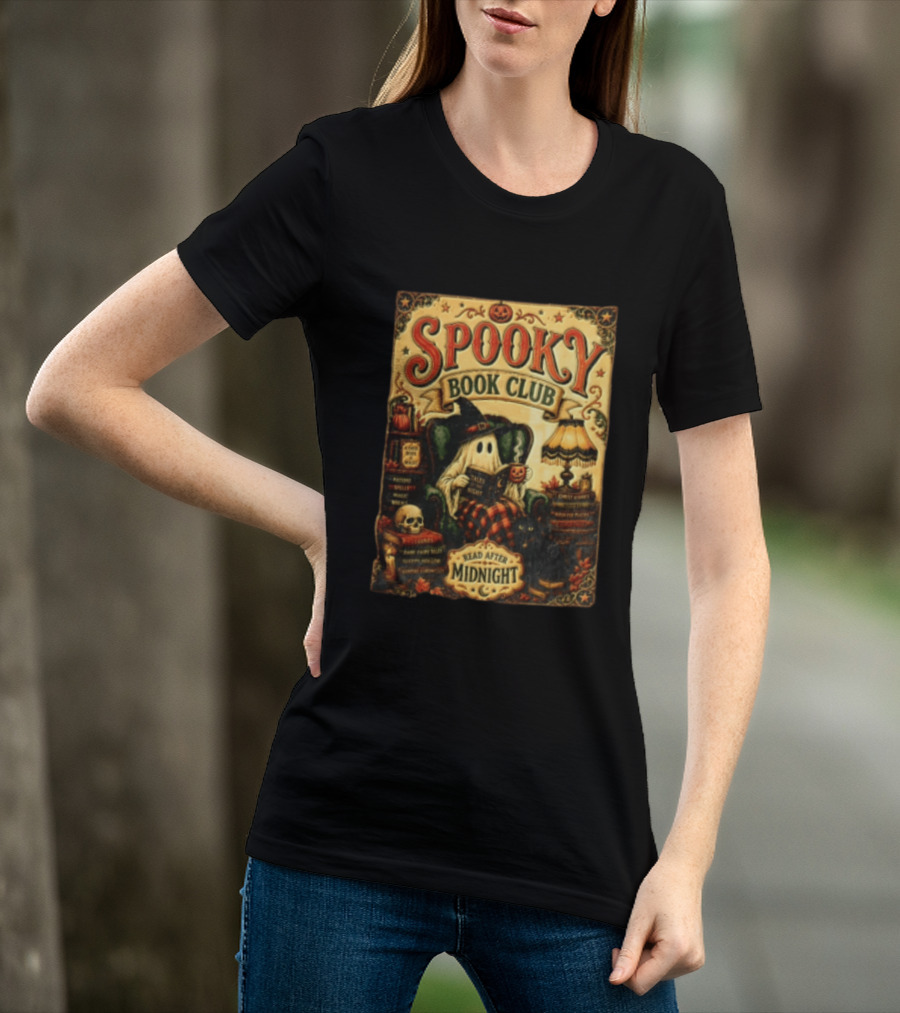 Spooky Book Club Ghost Reading Tales At Midnight Halloween T-Shirt