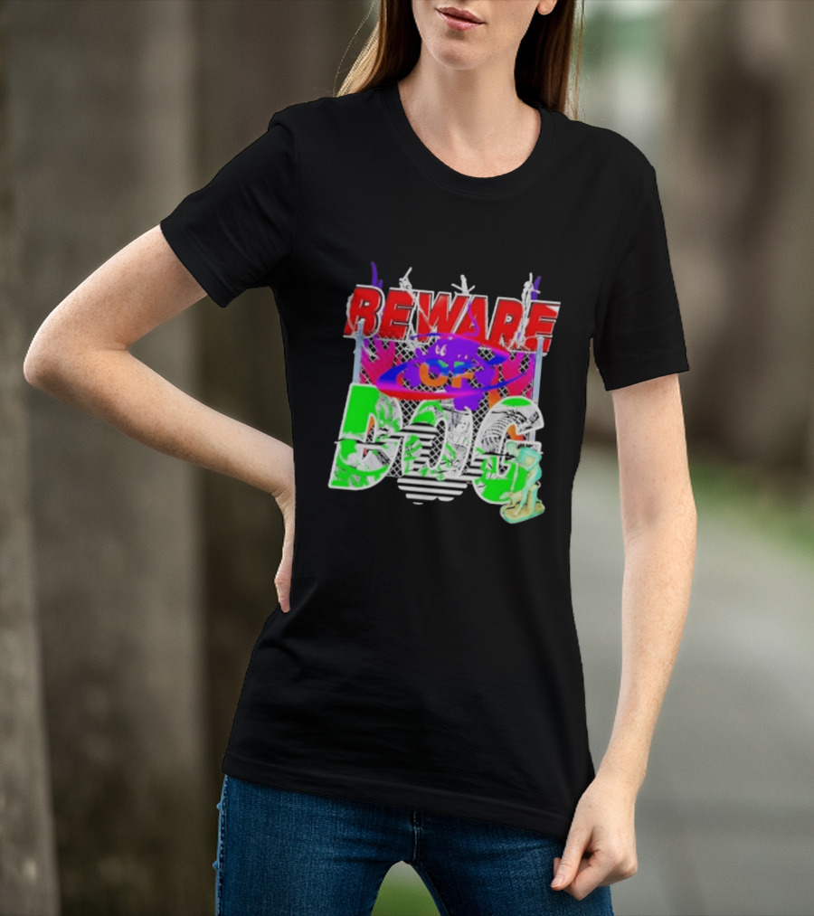 Beware Of Dog Streetwear Urban Graffiti Chain Link Fence T-Shirt