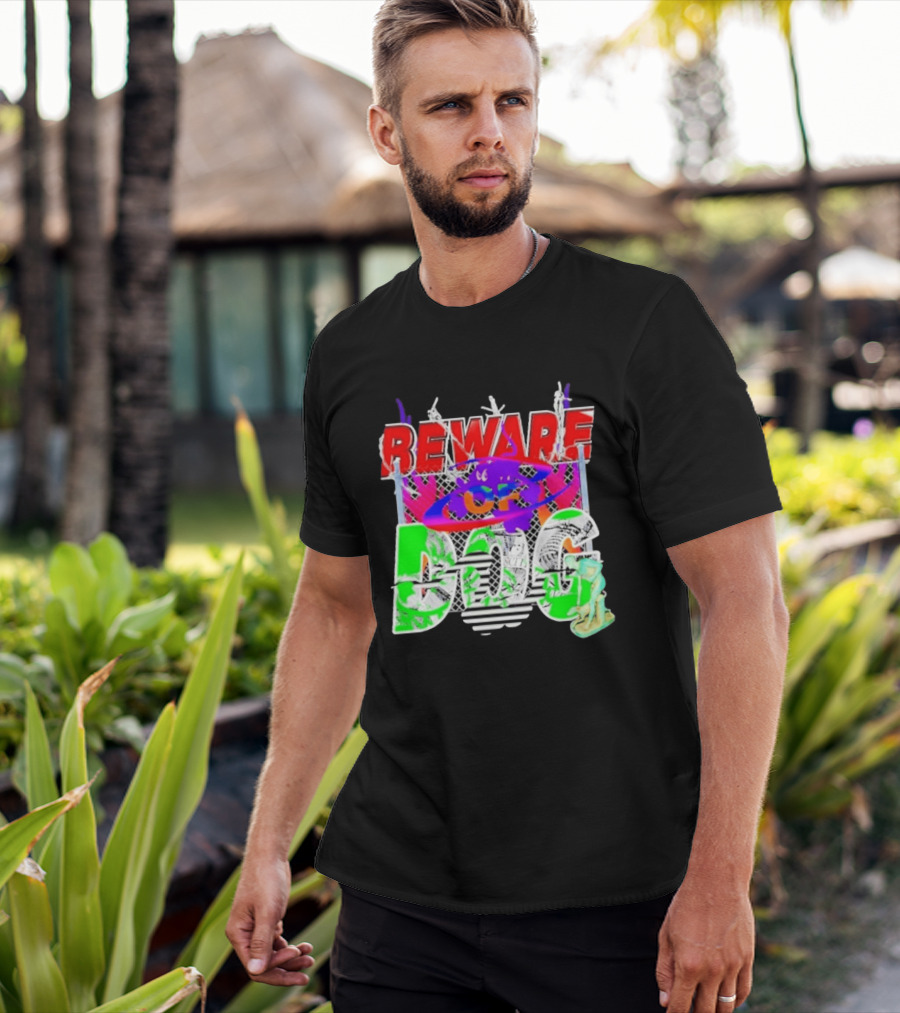 Beware Of Dog Streetwear Urban Graffiti Chain Link Fence T-Shirt
