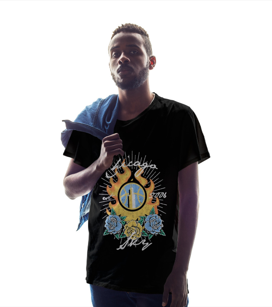 Chicago Sky Est 2006 WNBA Distressed Floral Basketball Flame T-Shirt