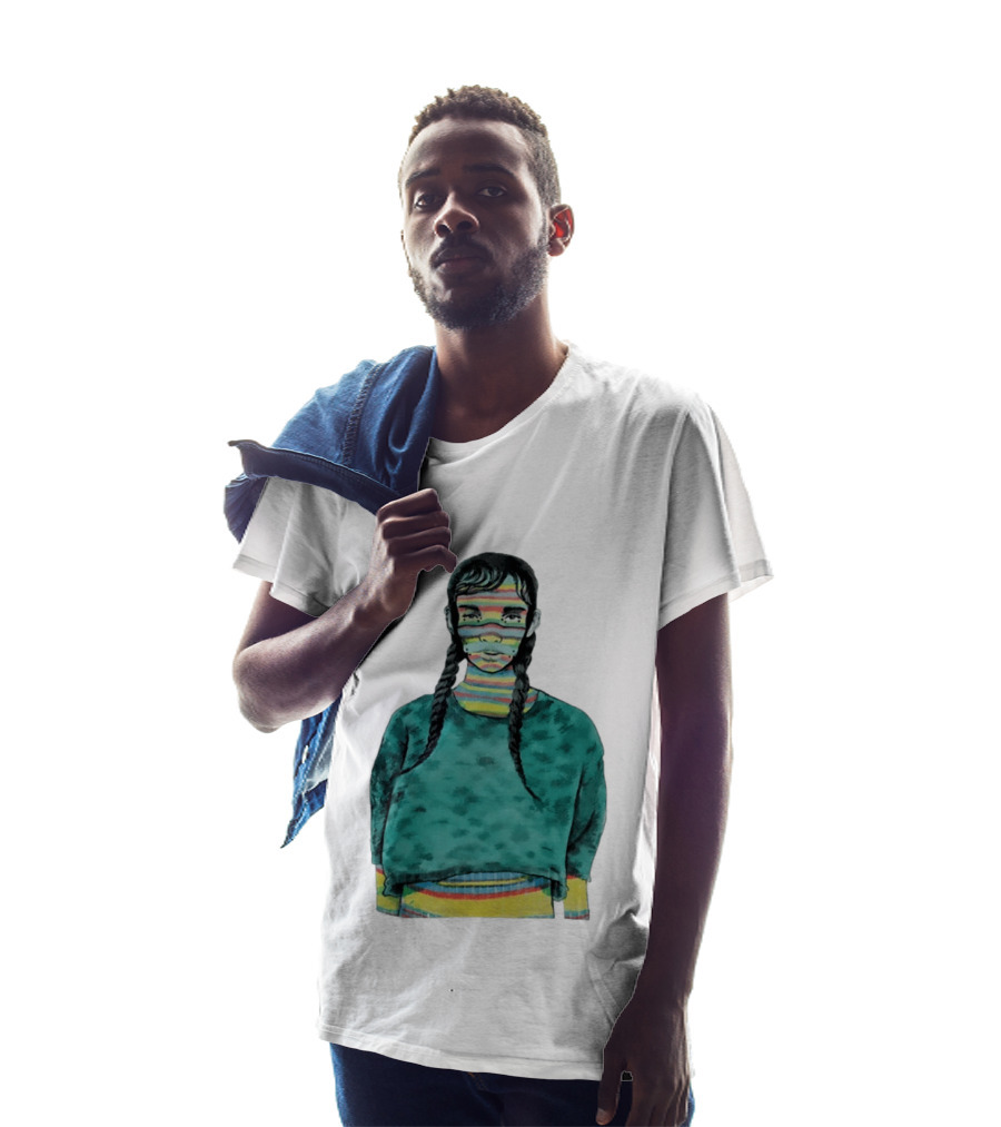 Girl With Braids Colorful Striped Face And Green Sweater T-Shirt