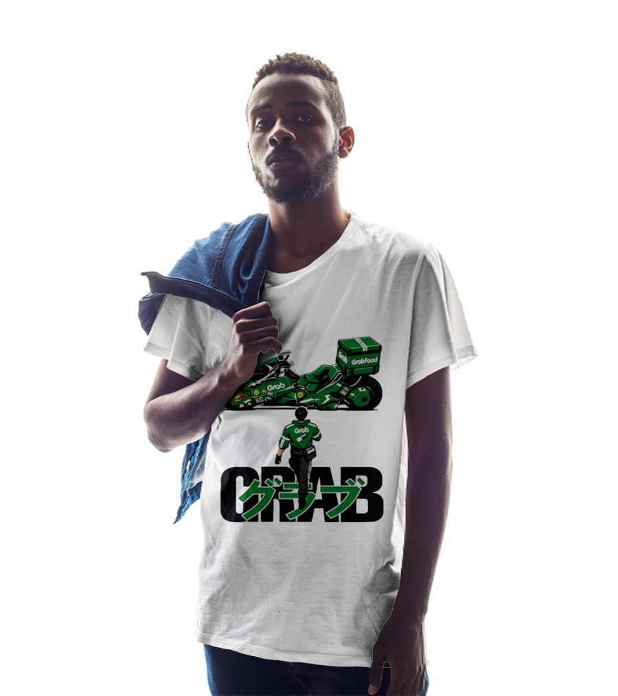 GrabFood Rider Akira Tribute Motorcycle Graphic Kanji T-Shirt