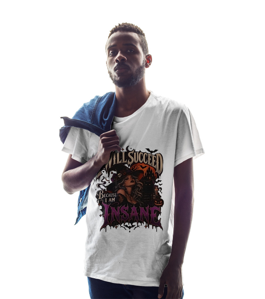 I Will Succeed Because I Am Insane Witch Halloween Magic Potion Black Cat Pumpkin T-Shirt