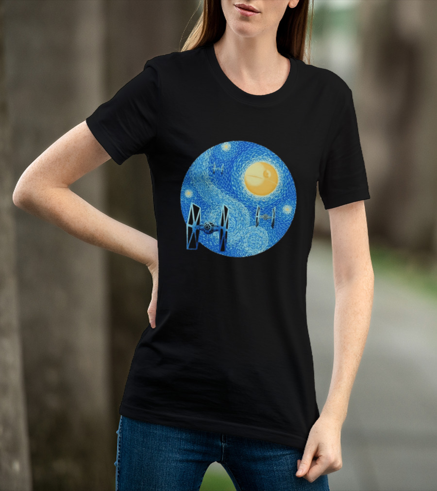 Starry Night Death Star Tie Fighters Star Wars Van Gogh T-Shirt
