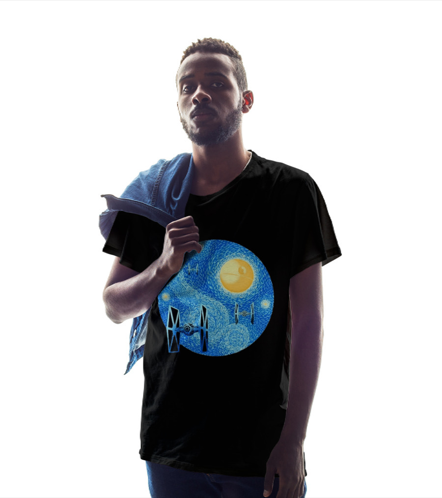 Starry Night Death Star Tie Fighters Star Wars Van Gogh T-Shirt