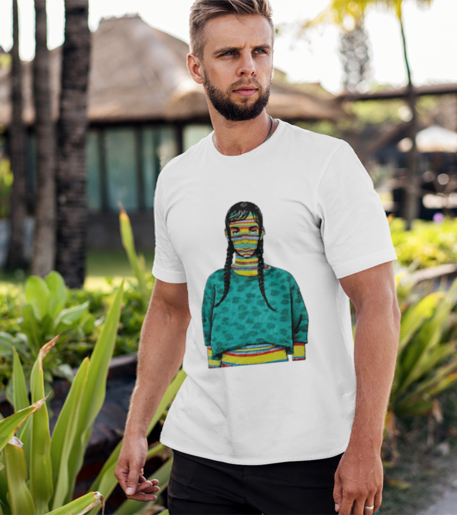 Sicko Last Spring Japan Kai Cenat Striped Face And Braids T-Shirt