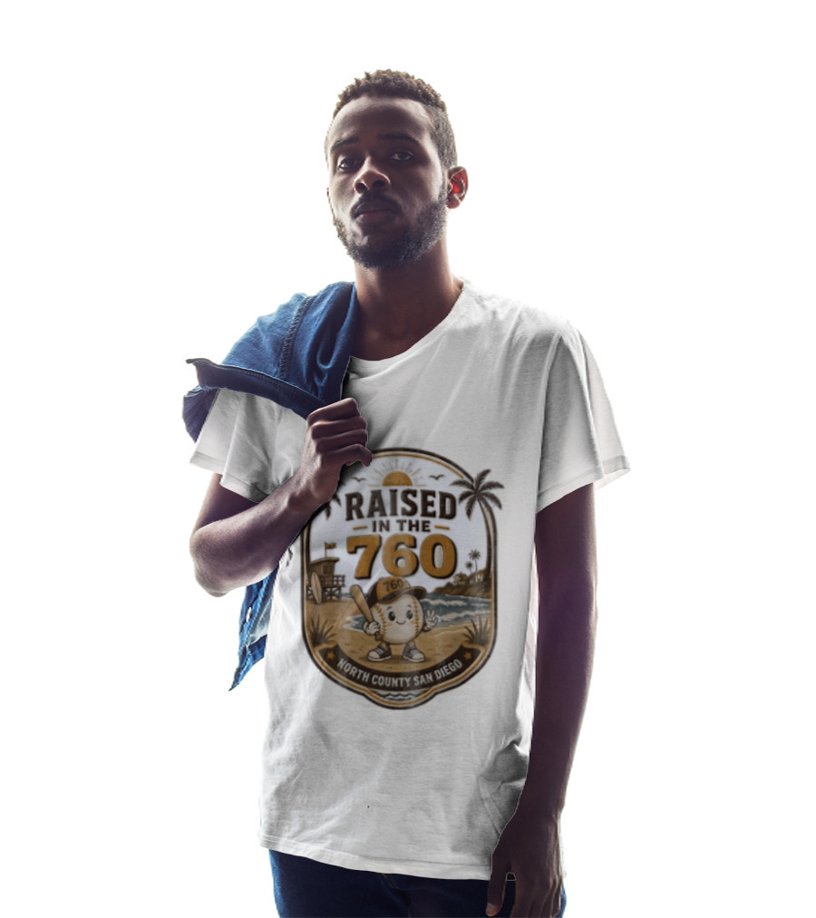 Raised In The 760 North County San Diego Beach Baseball Palms Waves Lifeguard Tower T-Shirt