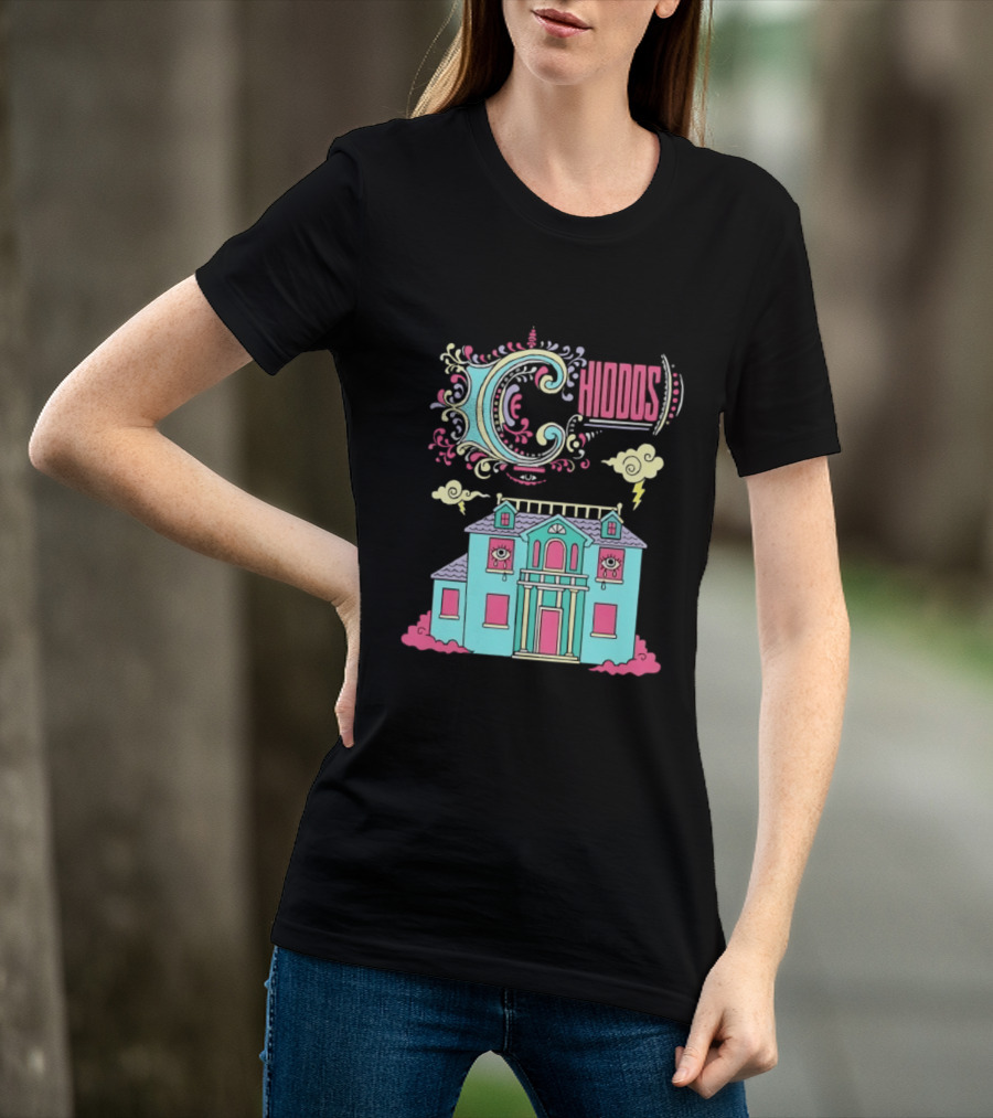 Chiddos House Whimsical Surreal Crying Eyes House Clouds Lightning T-Shirt