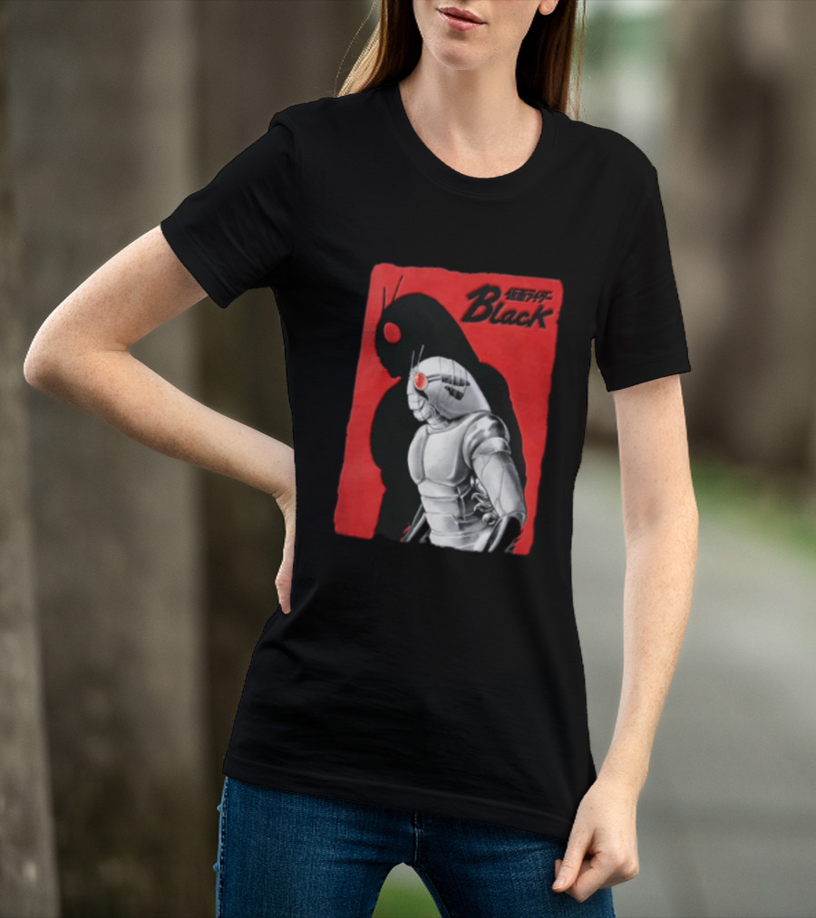 Kamen Rider Black Iconic Character Silhouette And Bold Red T-Shirt