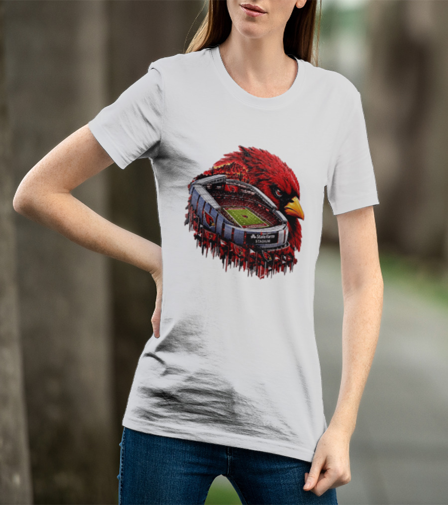 Arizona Cardinals State Farm Stadium With Cardinal Artwork And NFL Football T-Shirt