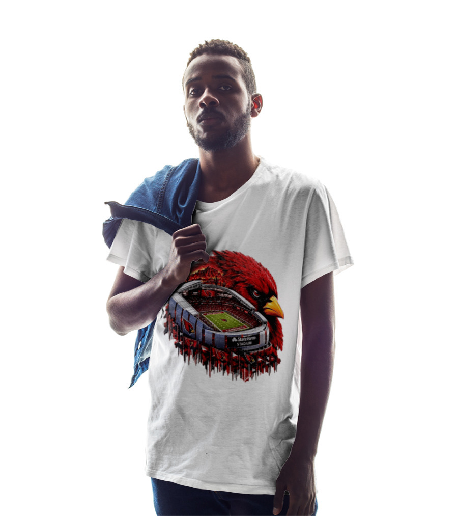 Arizona Cardinals State Farm Stadium With Cardinal Artwork And NFL Football T-Shirt
