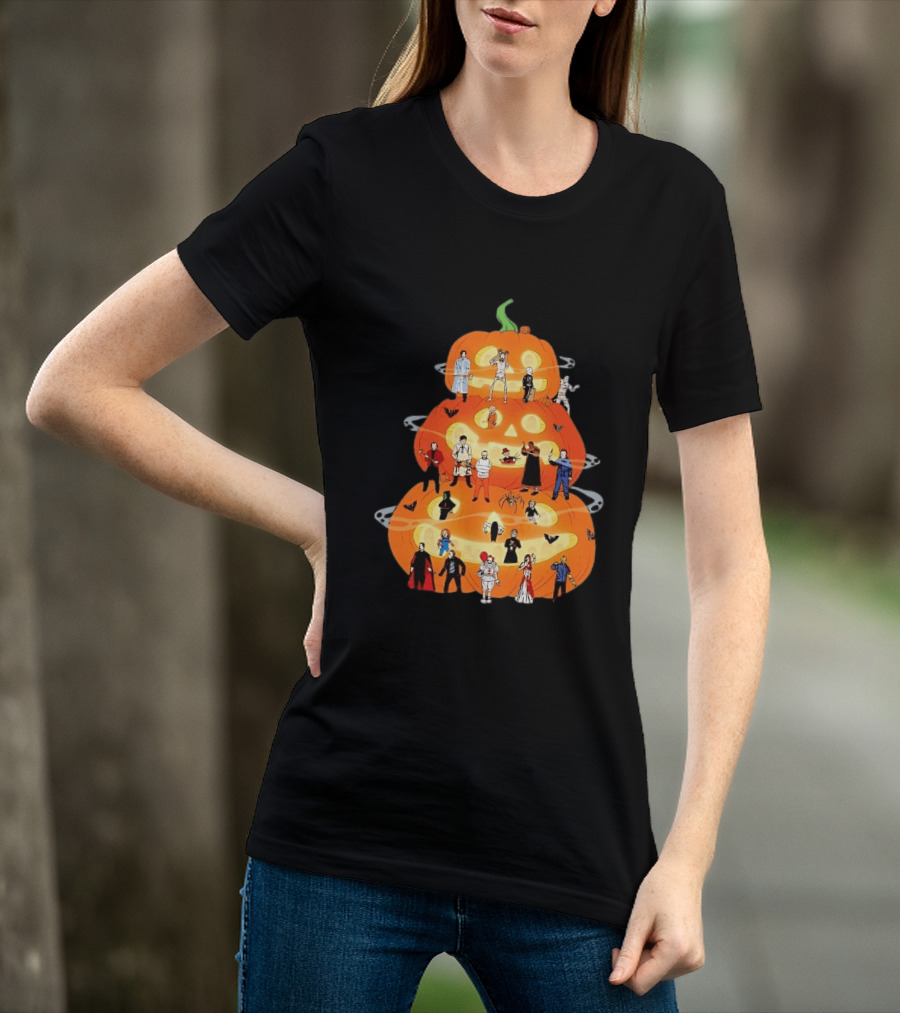 Horror Movie Icons Halloween Pumpkin Stack Villains T-Shirt