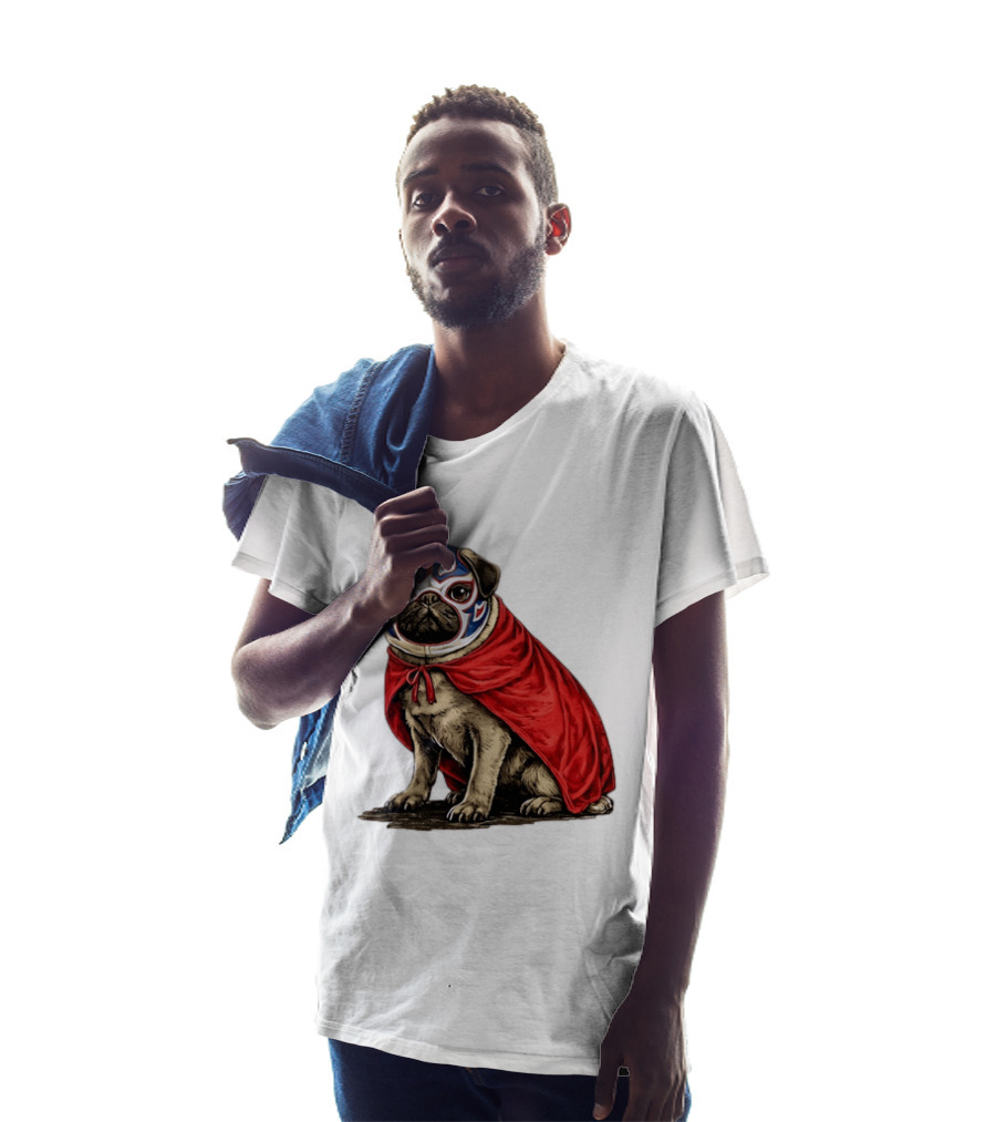Lucha Libre Pug Red Cape Mexican Wrestling Dog Mask T-Shirt