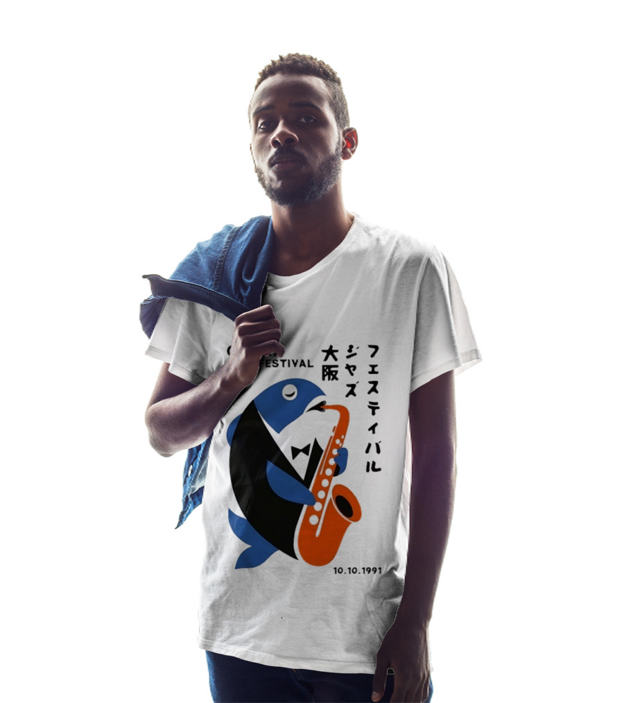 Osaka Jazz Festival 10.10.1991 Saxophone Playing Fish T-Shirt