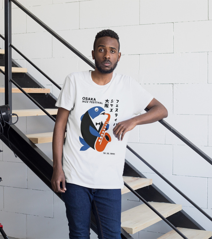 Osaka Jazz Festival 10.10.1991 Saxophone Playing Fish T-Shirt