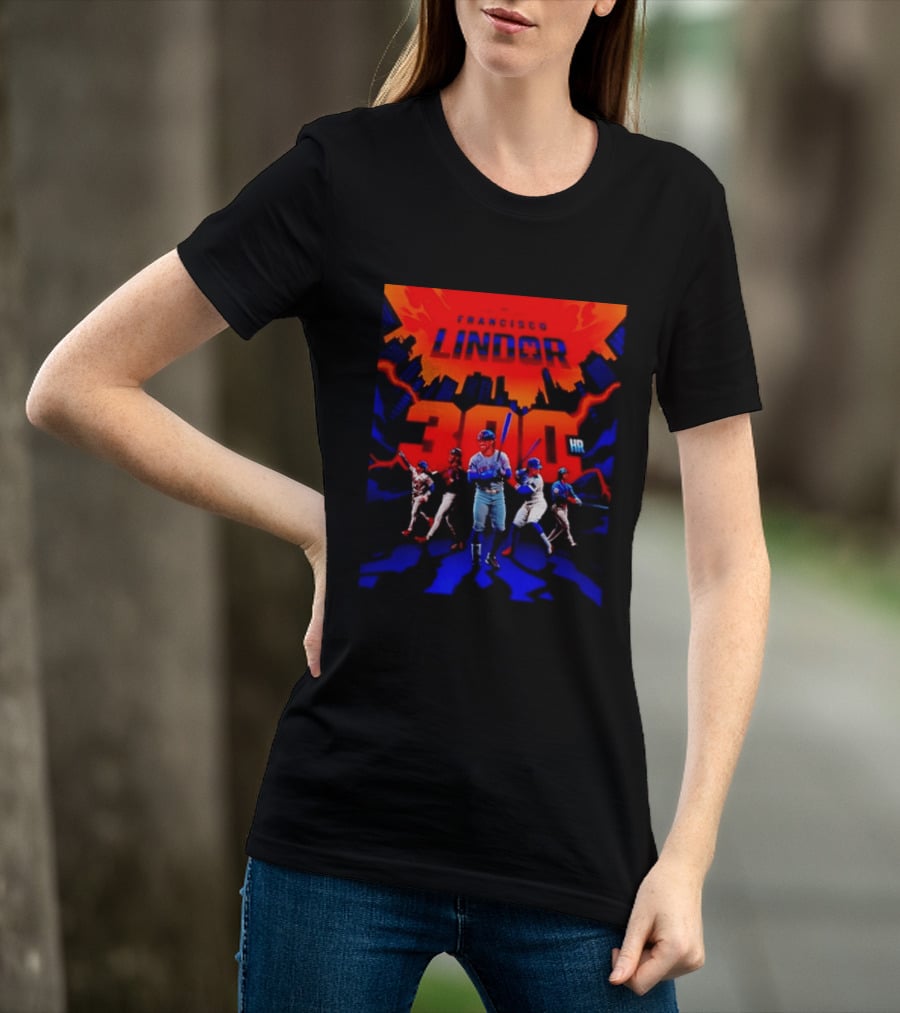 Francisco Lindor New York Mets 300 HR City Skyline Baseball Milestone T-Shirt
