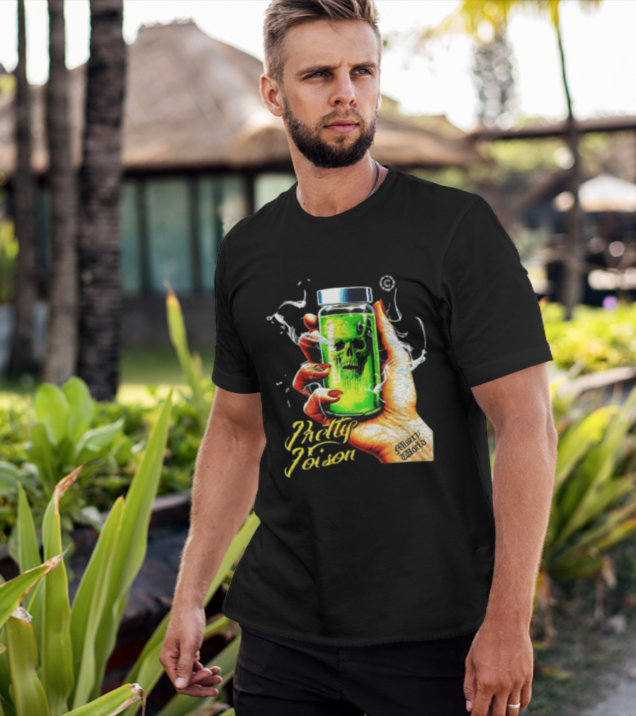 Pretty Poison Misery World Skull Bottle In Hand T-Shirt