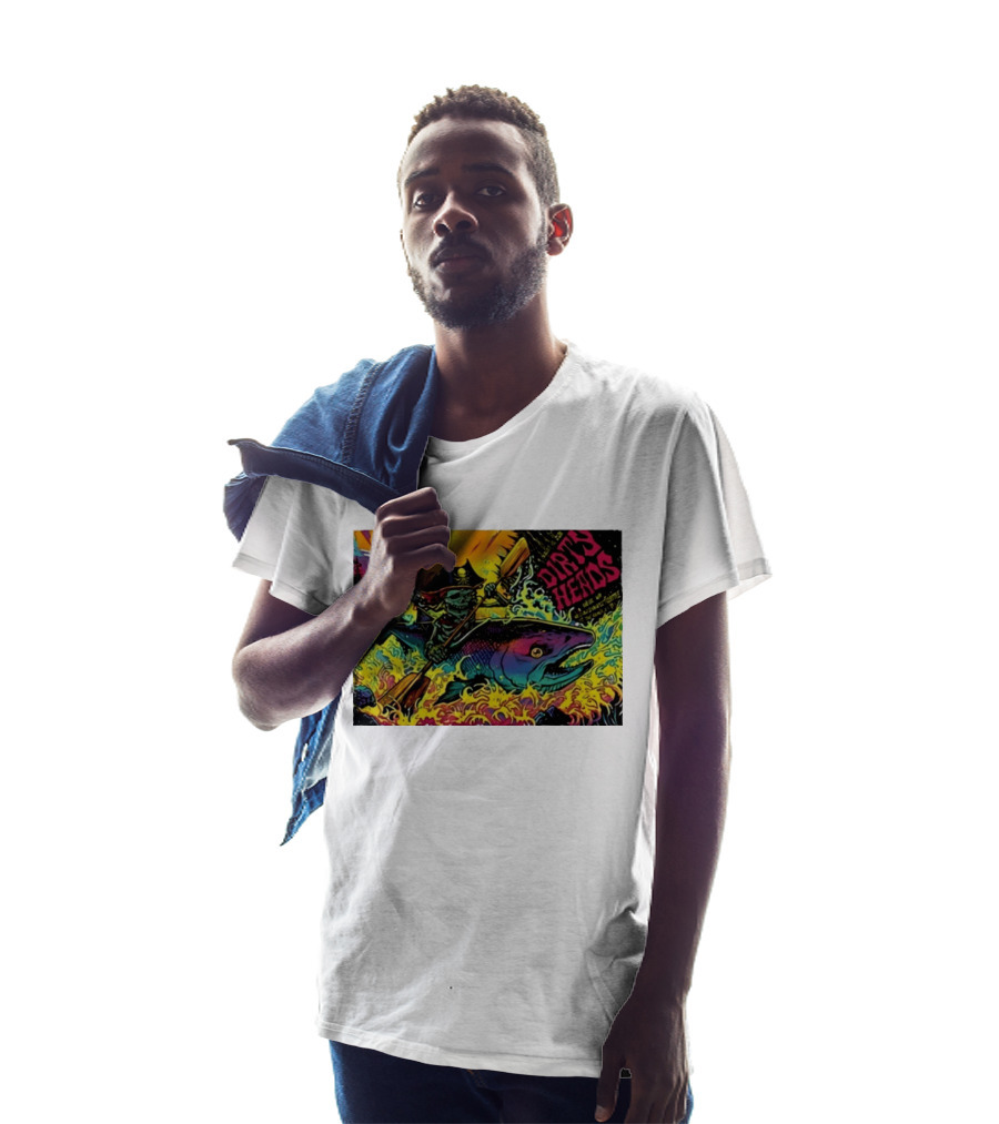 Dirty Heads Pirate Skeleton Kayaking Giant Fish Psychedelic Adventure T-Shirt