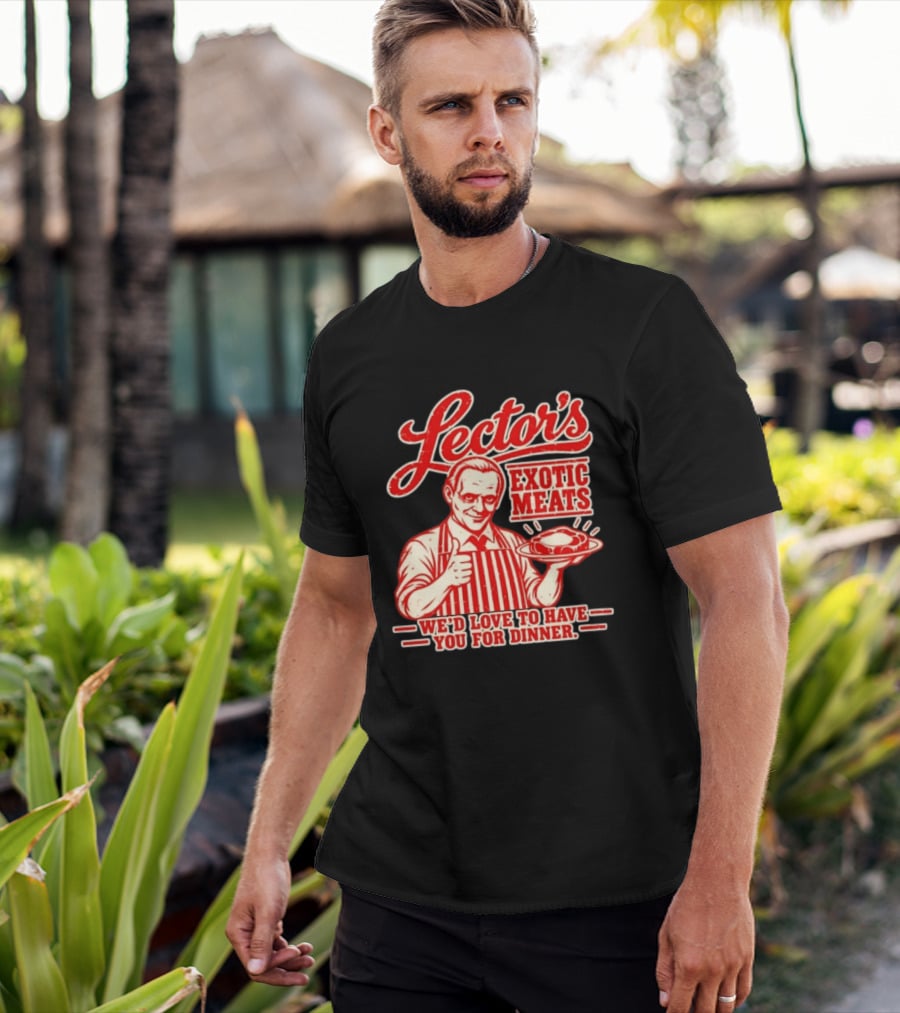 Lector's Exotic Meats We'd Love To Have You For Dinner Distressed T-Shirt