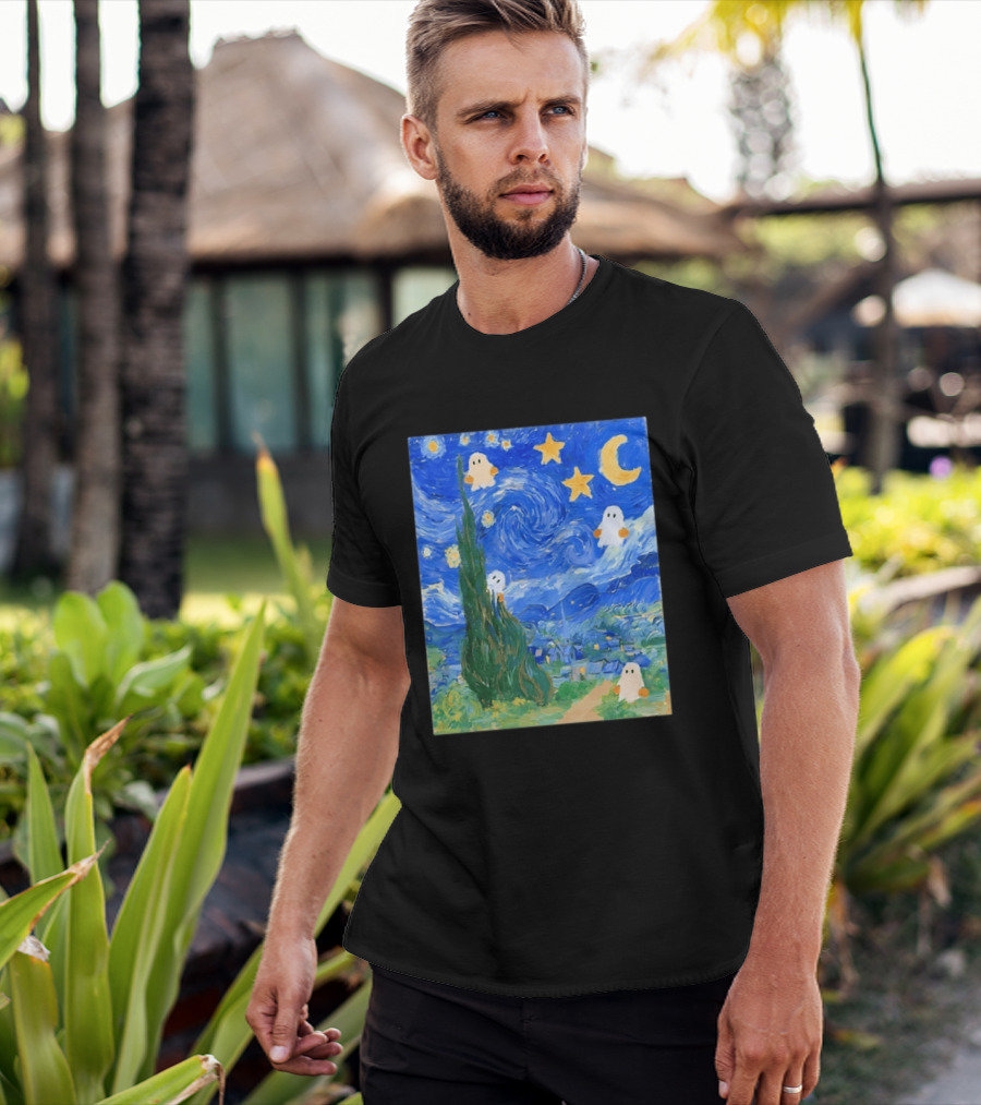 Starry Night Halloween Ghosts Vincent Van Gogh Painting T-Shirt